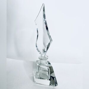 Vintage Inkwell Italian Cut Lead Crystal Perfume Bottle W Geometric Topper 8.5”